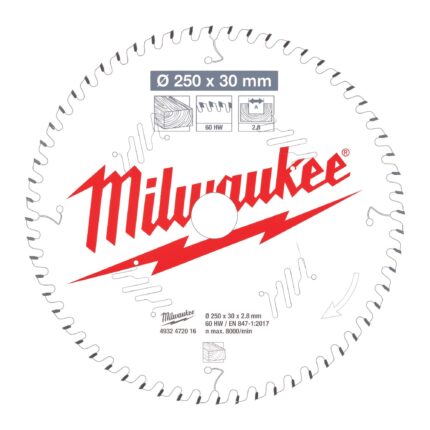 ÐŸÐ¸Ð»ÑŒÐ½Ñ‹Ð¹ Ð´Ð¸ÑÐº Milwaukee Ð´Ð»Ñ Ñ‚Ð¾Ñ€Ñ†Ð¾Ð²Ð¾Ñ‡Ð½Ð¾Ð¹ Ð¿Ð¸Ð»Ñ‹ Ð¿Ð¾ Ð´ÐµÑ€ÐµÐ²Ñƒ 250x30x2.8x60