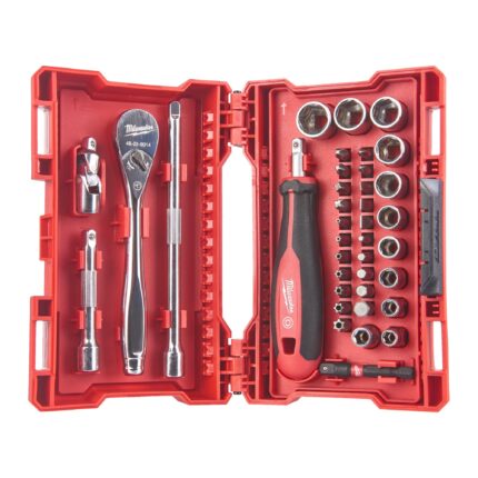 ÐÐ°Ð±Ð¾Ñ€ ÑƒÐ´Ð°Ñ€Ð½Ñ‹Ñ… Ð±Ð¸Ñ‚, Ð³Ð¾Ð»Ð¾Ð²Ð¾Ðº Ñ Ñ‚Ñ€ÐµÑ‰Ð¾Ñ‚ÐºÐ¾Ð¹ 1/4" Milwaukee 38 ÐµÐ´.