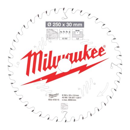 ÐŸÐ¸Ð»ÑŒÐ½Ñ‹Ð¹ Ð´Ð¸ÑÐº Milwaukee Ð´Ð»Ñ Ñ‚Ð¾Ñ€Ñ†Ð¾Ð²Ð¾Ñ‡Ð½Ð¾Ð¹ Ð¿Ð¸Ð»Ñ‹ Ð¿Ð¾ Ð´ÐµÑ€ÐµÐ²Ñƒ 250x30x2.8x40