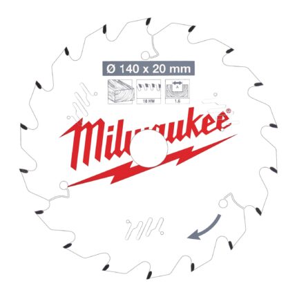 ÐŸÐ¸Ð»ÑŒÐ½Ñ‹Ð¹ Ð´Ð¸ÑÐº Milwaukee Ð´Ð»Ñ Ñ†Ð¸Ñ€ÐºÑƒÐ»ÑÑ€Ð½Ð¾Ð¹ Ð¿Ð¸Ð»Ñ‹ Ð¿Ð¾ Ð´ÐµÑ€ÐµÐ²Ñƒ 140x20x1,6x18